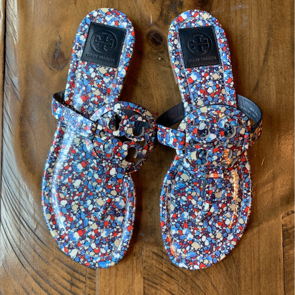 Tory Burch Miller pebbled confetti print sandals 8.5M